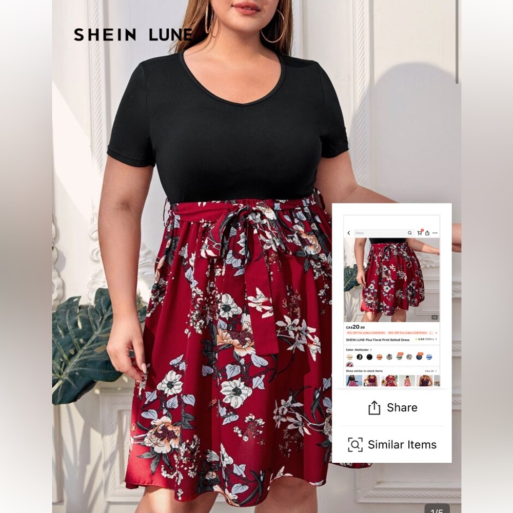 SHEIN Curve Red and White Floral Dress